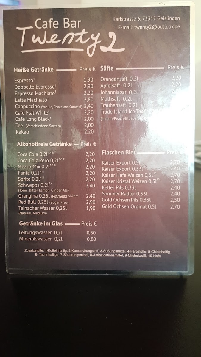 Menu Cafe Bar Twenty 2-1